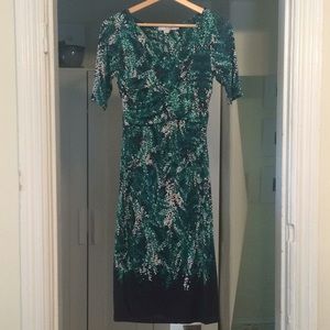 Boden green and navy ruched dress